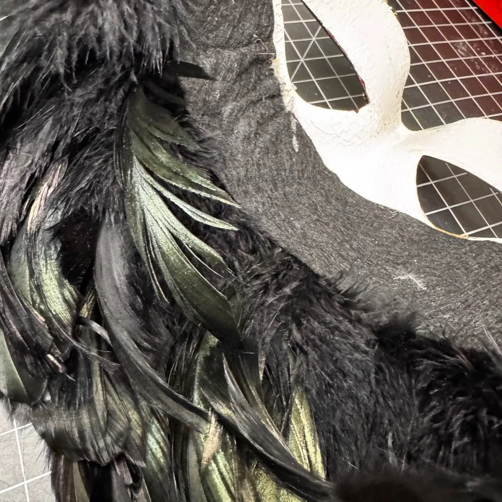 VTG Handcrafted Venetian Masquerade‎ Mask Black Red Gold Feather Costume